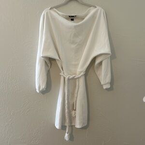 Forever 21 Ribbed Off the Shoulder balloon sleeve Rope Tie Sweater Dress